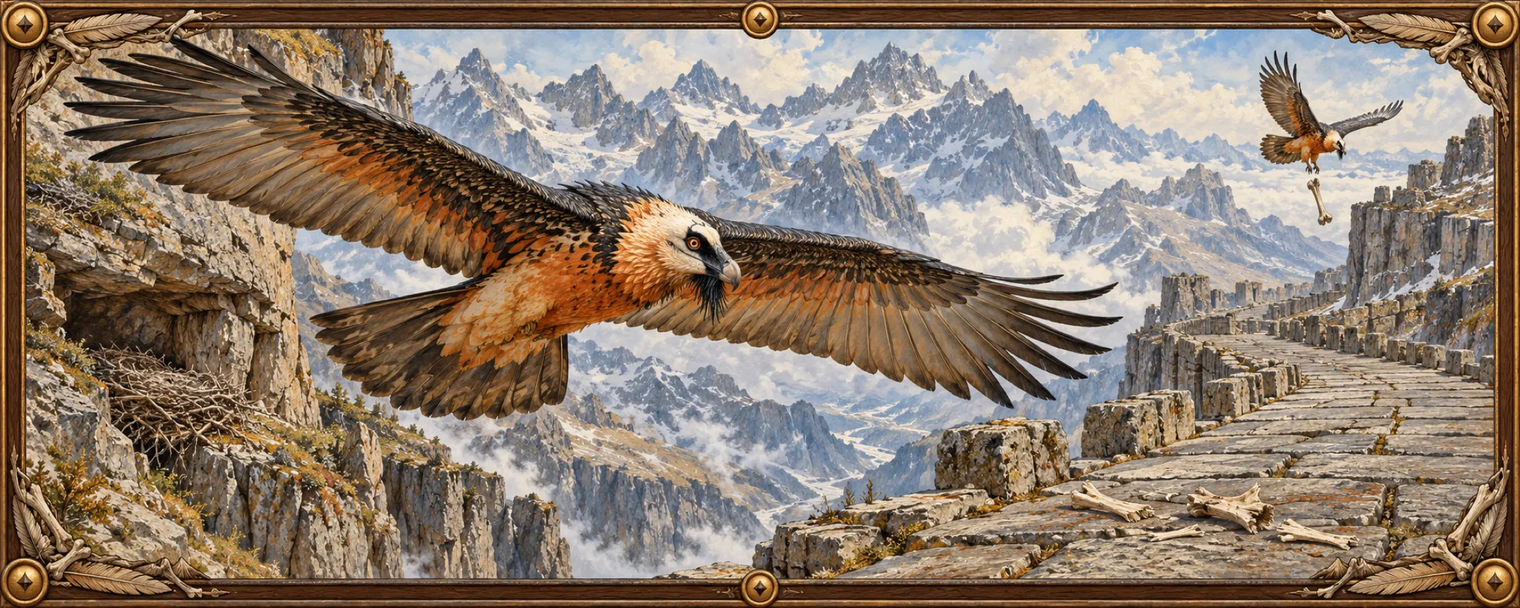 Bearded Vultures, a bestiary plate