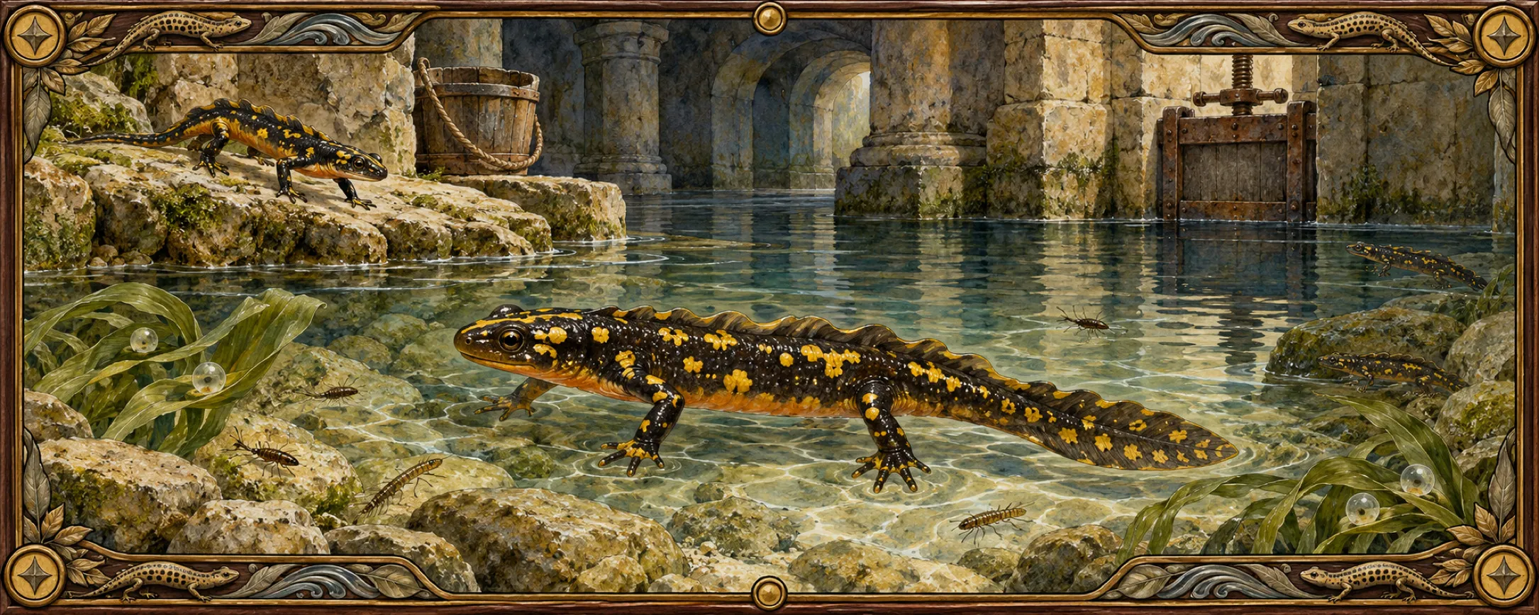 Cistern Newts, a bestiary plate