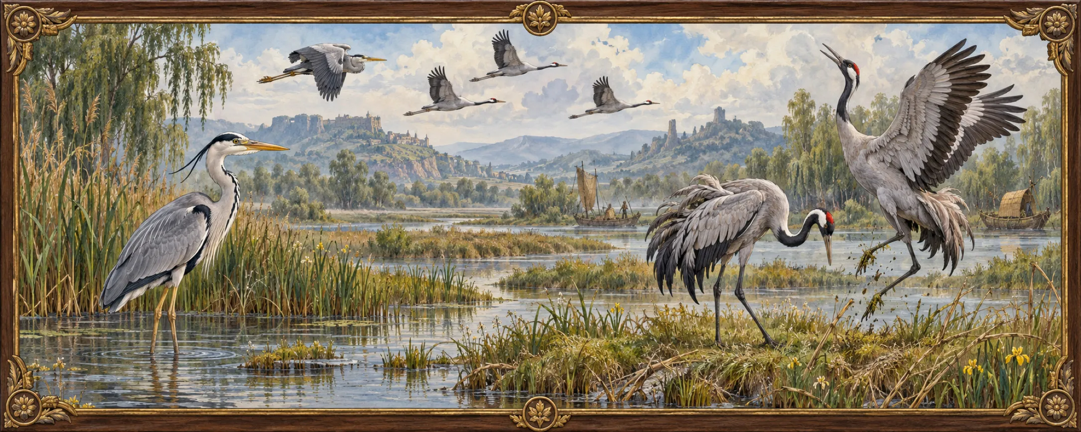 Herons and Cranes, a bestiary plate