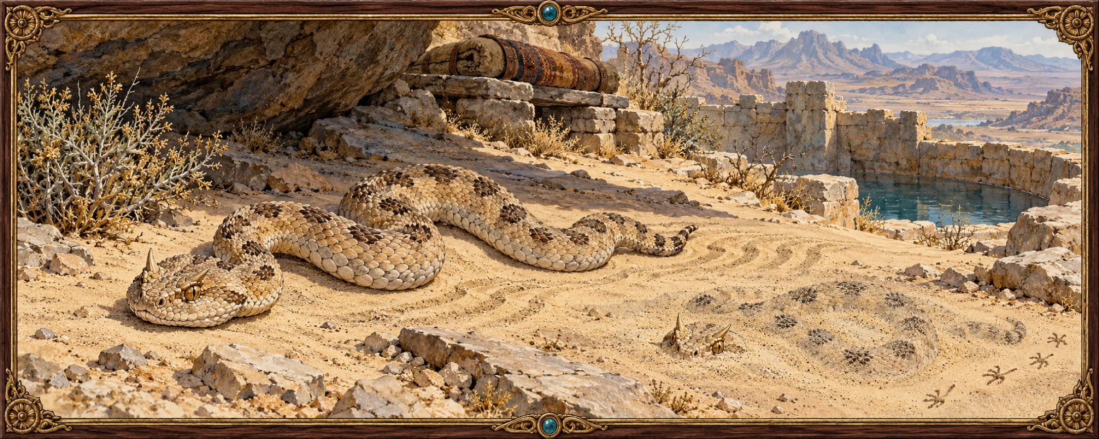 Horned Vipers, a bestiary plate