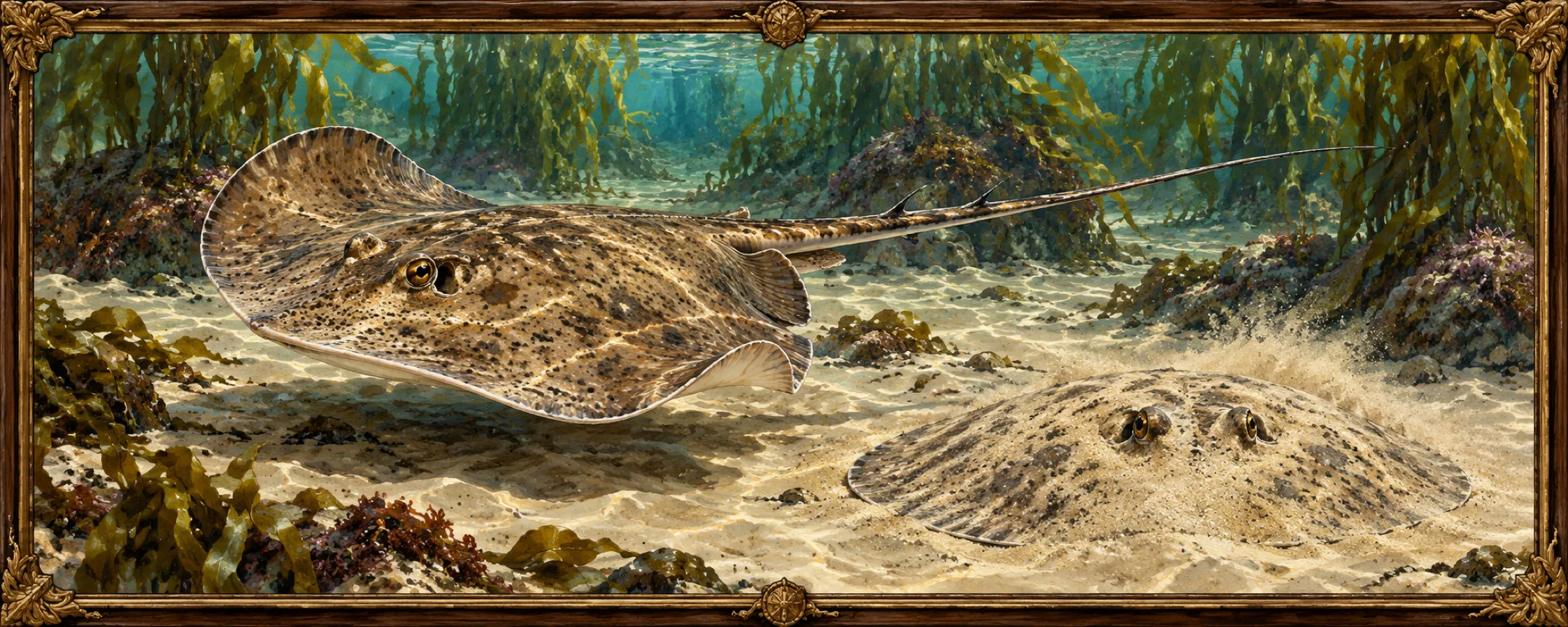 Kelpshade Rays, a bestiary plate