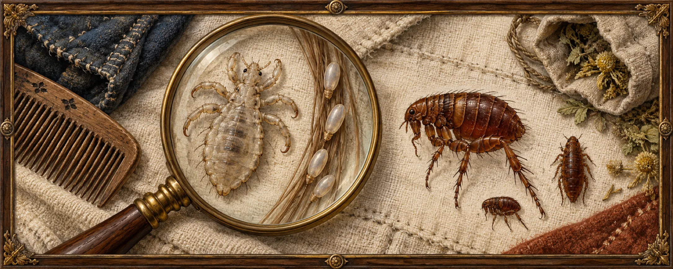 Lice and Fleas, a bestiary plate