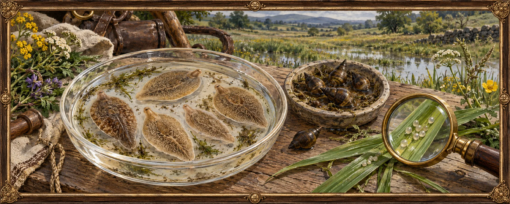 Liver Flukes, a bestiary plate