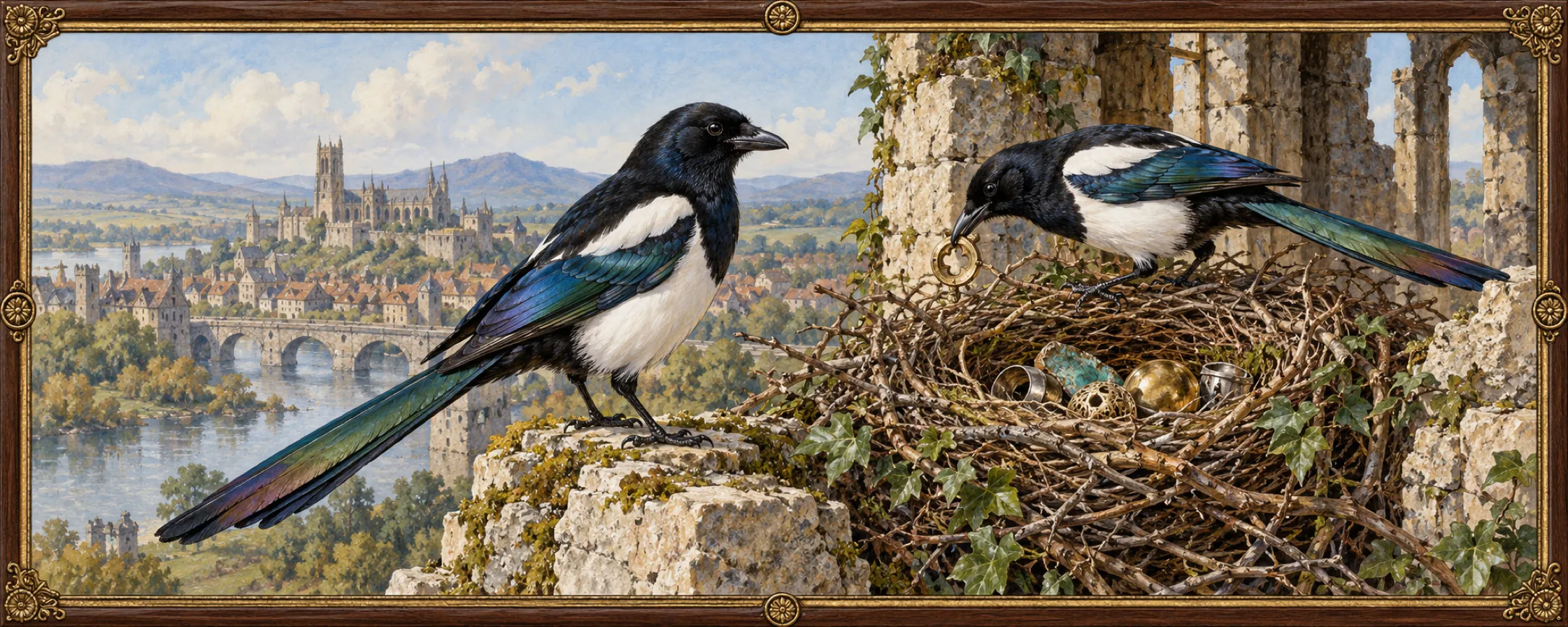 Magpies, a bestiary plate