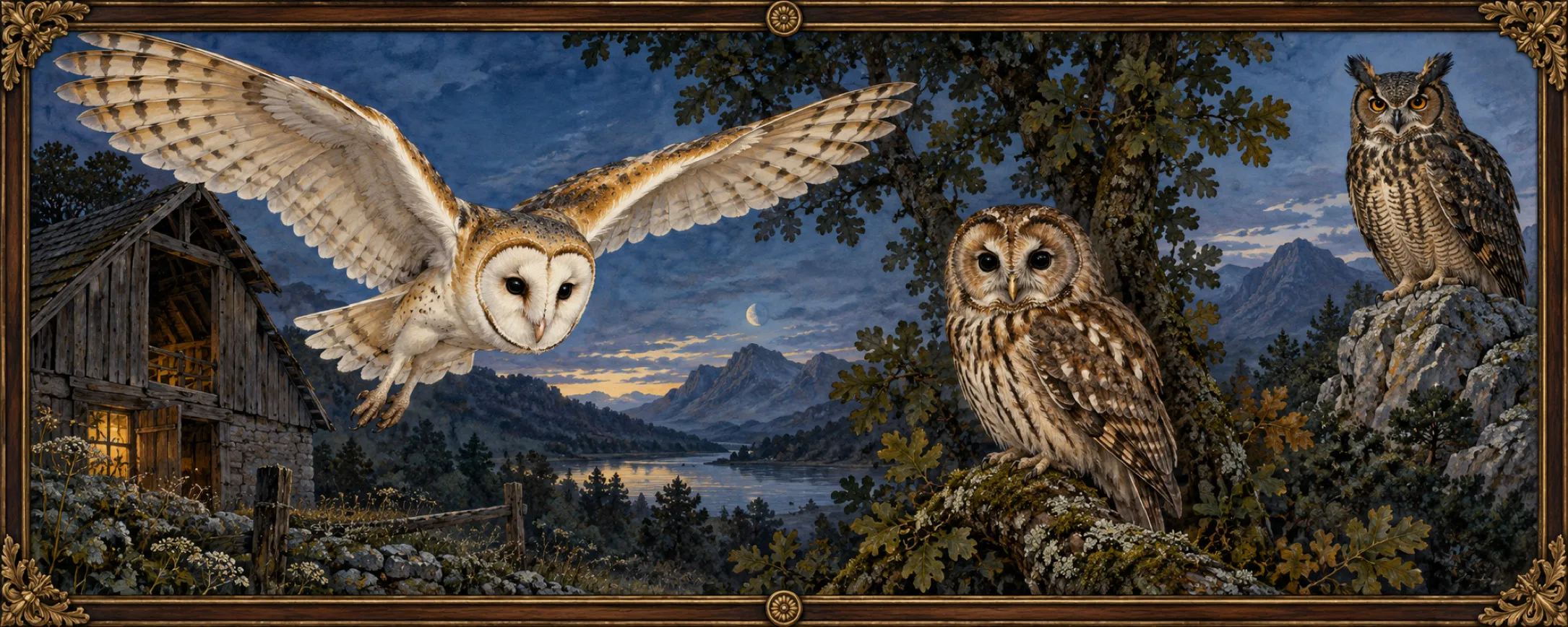 Owls, a bestiary plate