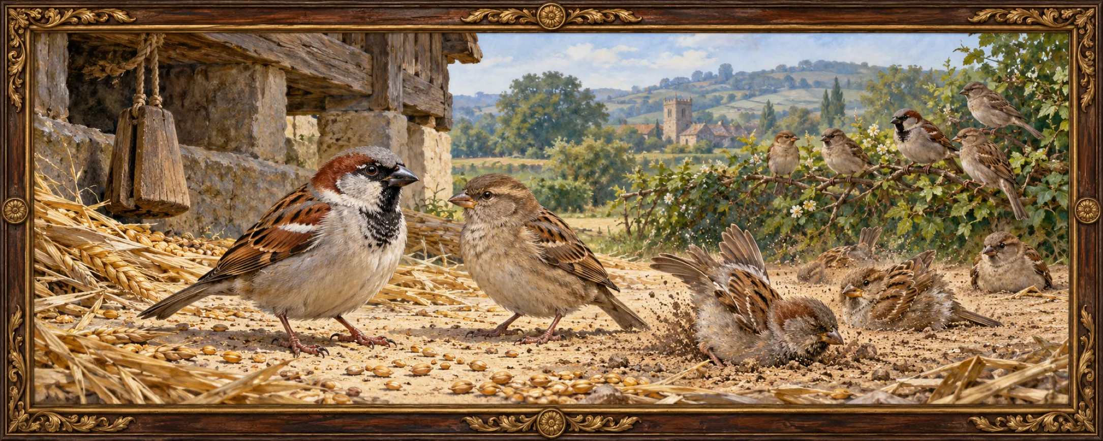 Sparrows, a bestiary plate