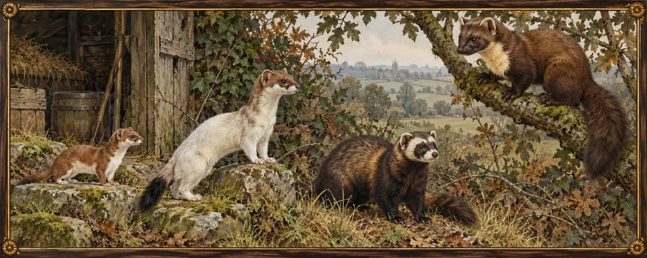 Weasels and Martens, a bestiary plate