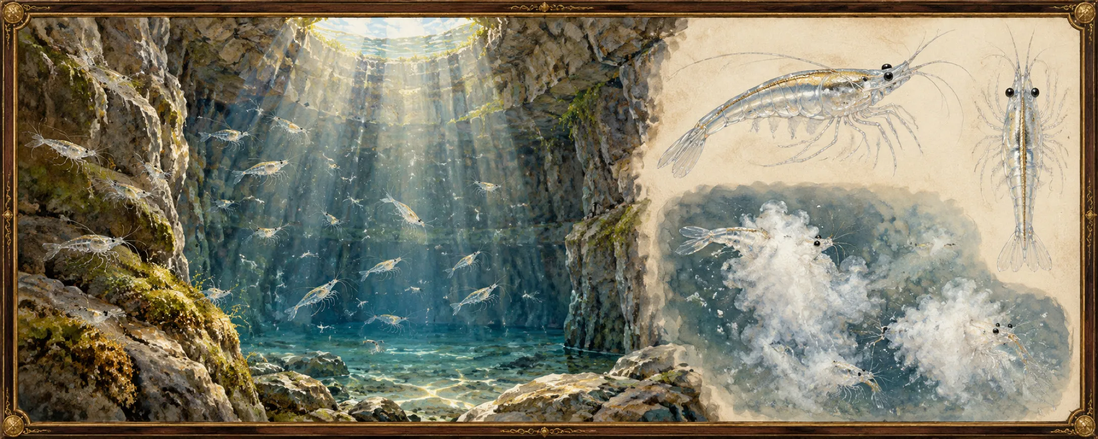 Clearwater Shrimp, a bestiary plate