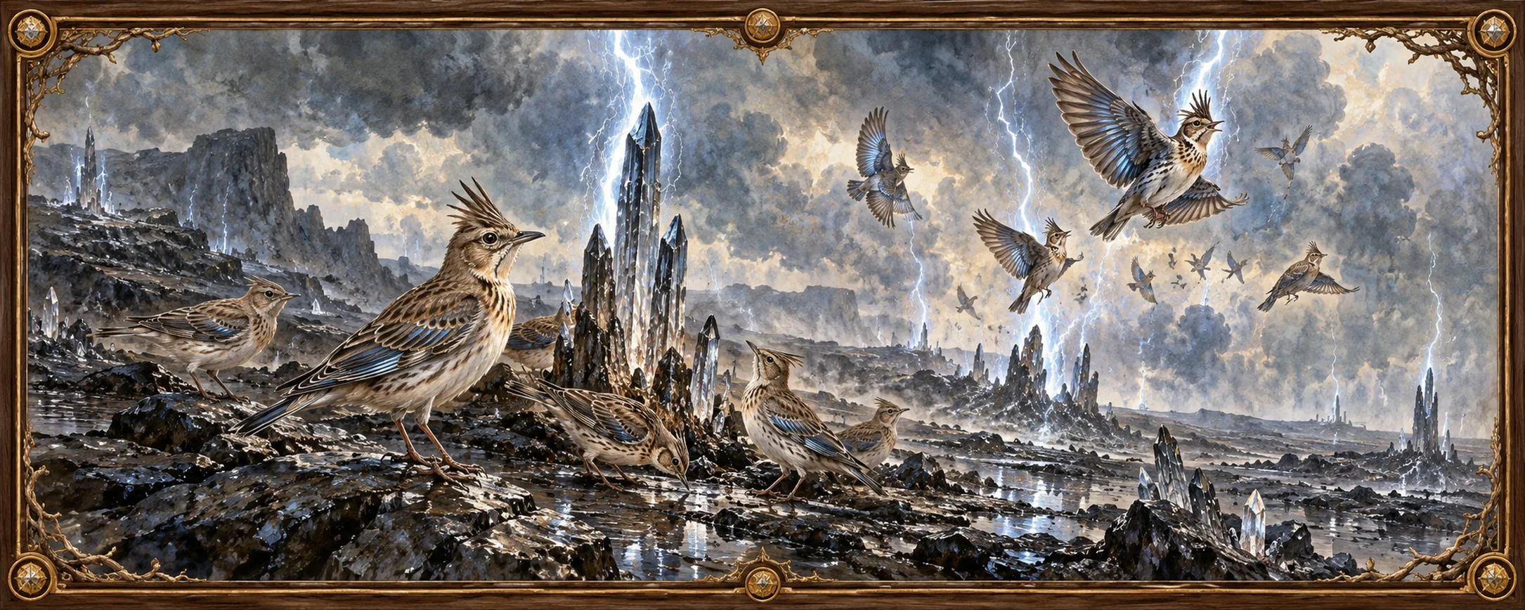 Lightning Larks, a bestiary plate