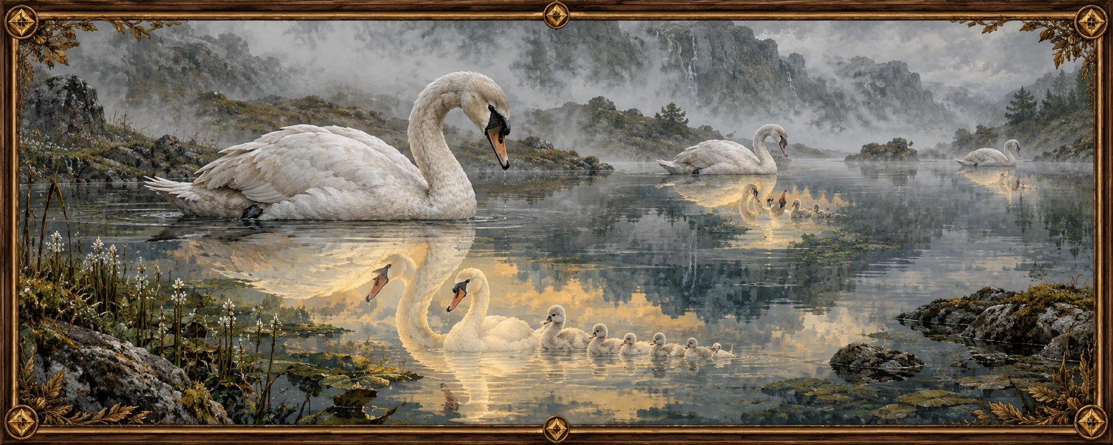 Mirror Swans, a bestiary plate
