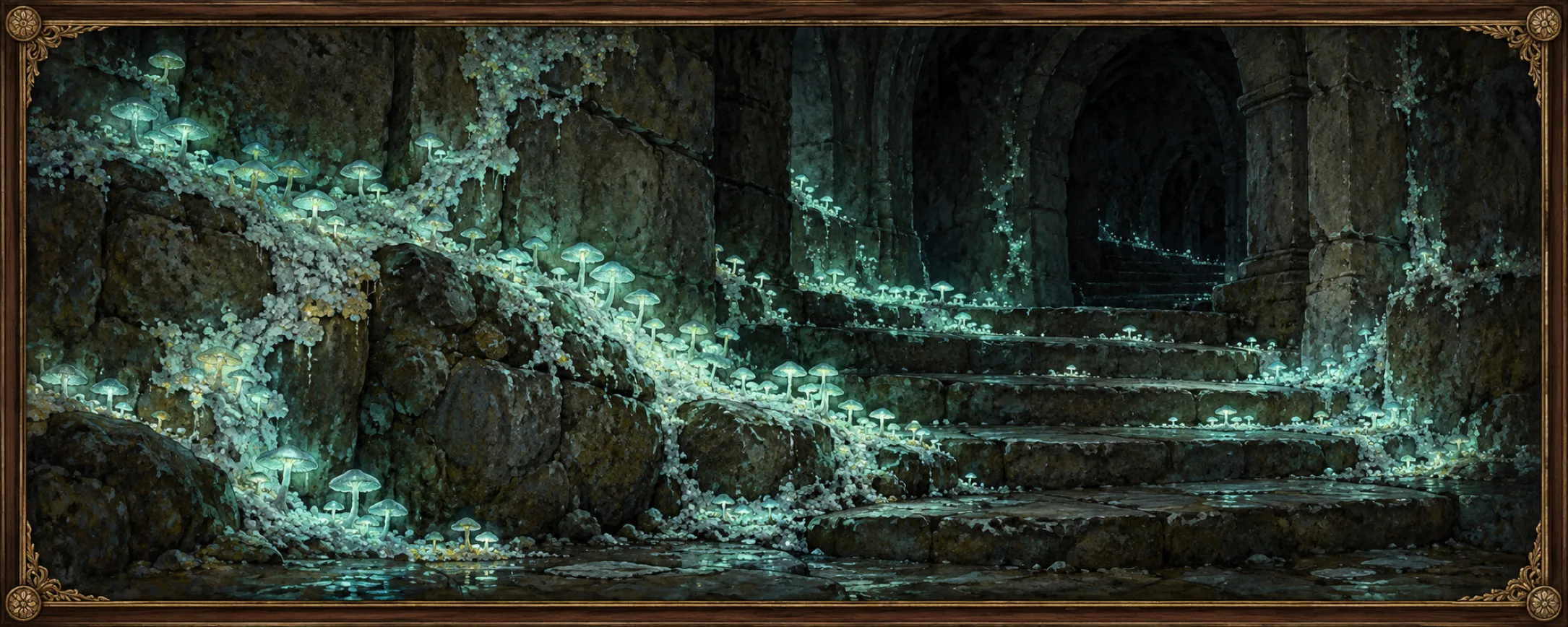 Glowing Fungi, a bestiary plate