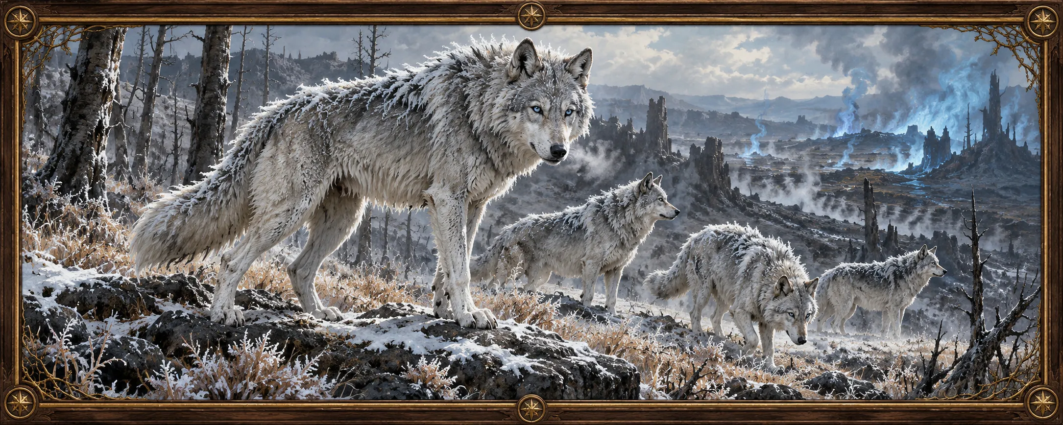 Coldcoat Wolves, a bestiary plate
